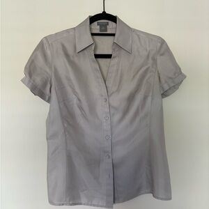 Ann Taylor Light Gray Button-Up Blouse